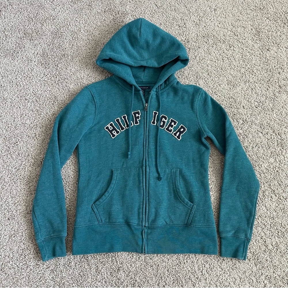 Tommy Hilfiger Zip Up Sweater Jacket Turquoise Womens XS